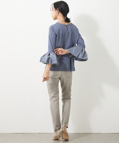 CHIC STYLE(シックスタイル)の「<大きいサイズ>異素材使い袖フリルカットソー シックスタイル(Tシャツ/カットソー・レディース・ブラック/ネイビー系・LL/4L/5L/L/3L)」の15枚目の写真