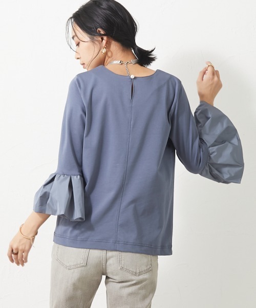 大きいサイズ＞異素材使い袖フリルカットソー シックスタイル（T