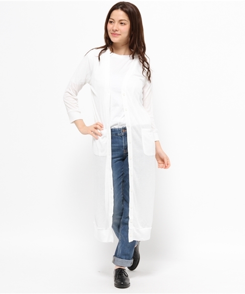 one after another NICE CLAUP（ワンアフターアナザーナイスクラップ）の「【mer8月号掲載 ナイスクラップ】テレコロングカーディガン（カーディガン/ボレロ・レディース・オフホワイト/ライトグレー/カーキ・FREE）」の2枚目の写真