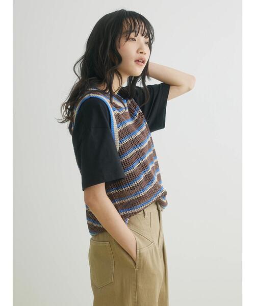 CRAFT STANDARD BOUTIQUE(クラフトスタンダードブティック)の「ボーダーメッシュベスト(ベスト・レディース・ブラウン/ベージュ・FREE)」の4枚目の写真