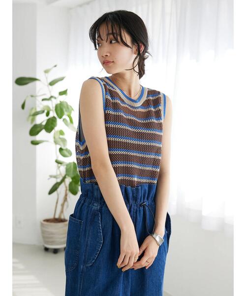 CRAFT STANDARD BOUTIQUE(クラフトスタンダードブティック)の「ボーダーメッシュベスト(ベスト・レディース・ブラウン/ベージュ・FREE)」の15枚目の写真