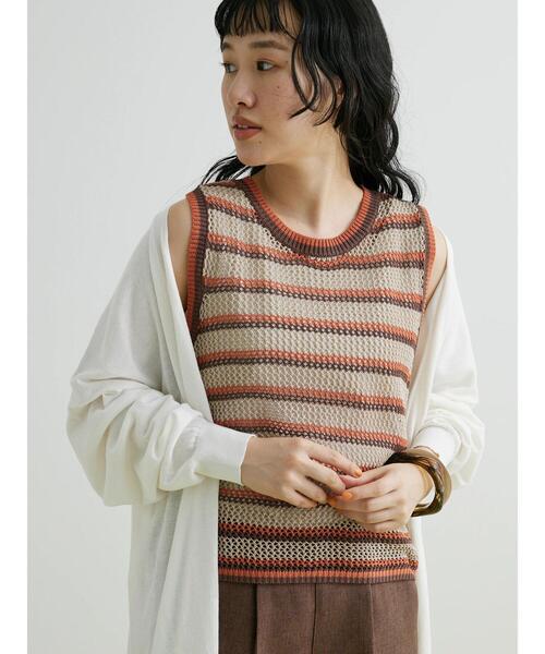 CRAFT STANDARD BOUTIQUE(クラフトスタンダードブティック)の「ボーダーメッシュベスト(ベスト・レディース・ブラウン/ベージュ・FREE)」の19枚目の写真
