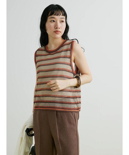 CRAFT STANDARD BOUTIQUE(クラフトスタンダードブティック)の「ボーダーメッシュベスト(ベスト・レディース・ブラウン/ベージュ・FREE)」の20枚目の写真