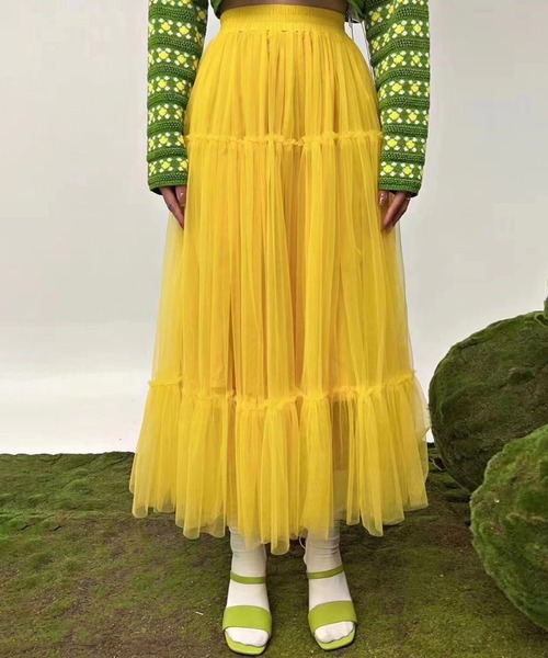 me+em select（ミームセレクト）の「【 ４color 】ギャザーボリュームカラーリングチュールスカート（スカート・レディース・ブラック/ホワイト/パープル/イエロー・FREE）」の4枚目の写真
