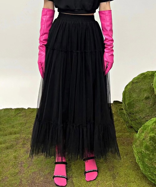 me+em select（ミームセレクト）の「【 ４color 】ギャザーボリュームカラーリングチュールスカート（スカート・レディース・ブラック/ホワイト/パープル/イエロー・FREE）」の5枚目の写真