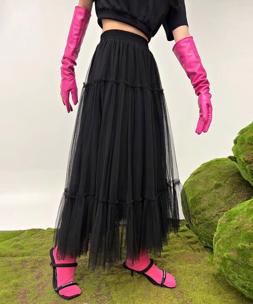 me+em select（ミームセレクト）の「【 ４color 】ギャザーボリュームカラーリングチュールスカート（スカート・レディース・ブラック/ホワイト/パープル/イエロー・FREE）」の6枚目の写真