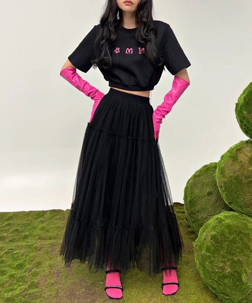 me+em select（ミームセレクト）の「【 ４color 】ギャザーボリュームカラーリングチュールスカート（スカート・レディース・ブラック/ホワイト/パープル/イエロー・FREE）」の8枚目の写真