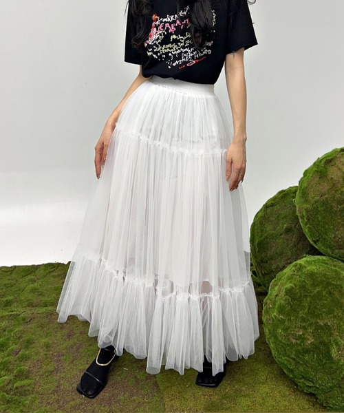 me+em select（ミームセレクト）の「【 ４color 】ギャザーボリュームカラーリングチュールスカート（スカート・レディース・ブラック/ホワイト/パープル/イエロー・FREE）」の11枚目の写真
