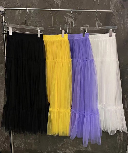 me+em select（ミームセレクト）の「【 ４color 】ギャザーボリュームカラーリングチュールスカート（スカート・レディース・ブラック/ホワイト/パープル/イエロー・FREE）」の13枚目の写真