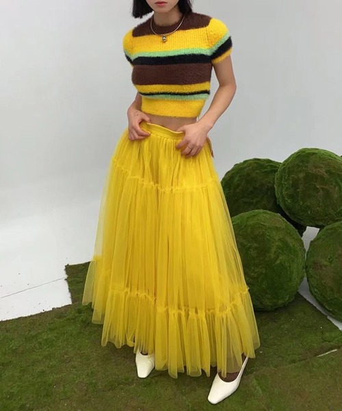 me+em select（ミームセレクト）の「【 ４color 】ギャザーボリュームカラーリングチュールスカート（スカート・レディース・ブラック/ホワイト/パープル/イエロー・FREE）」の14枚目の写真