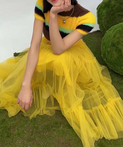 me+em select（ミームセレクト）の「【 ４color 】ギャザーボリュームカラーリングチュールスカート（スカート・レディース・ブラック/ホワイト/パープル/イエロー・FREE）」の15枚目の写真