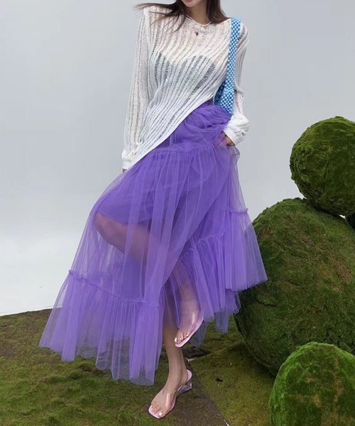 me+em select（ミームセレクト）の「【 ４color 】ギャザーボリュームカラーリングチュールスカート（スカート・レディース・ブラック/ホワイト/パープル/イエロー・FREE）」の16枚目の写真