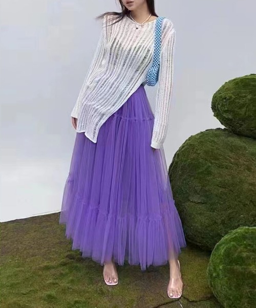 me+em select（ミームセレクト）の「【 ４color 】ギャザーボリュームカラーリングチュールスカート（スカート・レディース・ブラック/ホワイト/パープル/イエロー・FREE）」の17枚目の写真