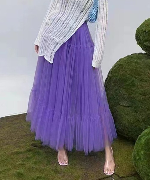 me+em select（ミームセレクト）の「【 ４color 】ギャザーボリュームカラーリングチュールスカート（スカート・レディース・ブラック/ホワイト/パープル/イエロー・FREE）」の19枚目の写真