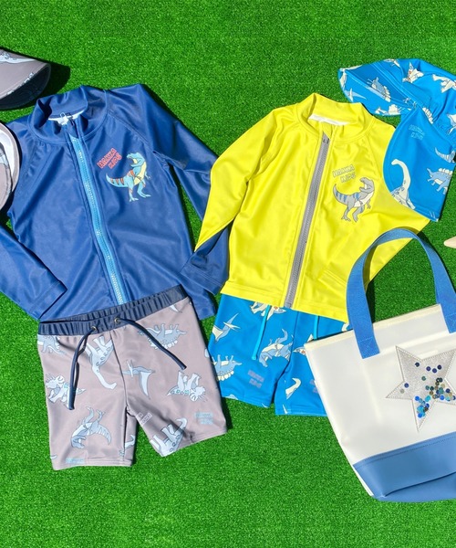 HAKKA BABY（ハッカベビー）の「[ベビー][水着･スイム]恐竜プリントラッシュガード（ラッシュガード・キッズ・ライトグリーン/ネイビー・SS）」の4枚目の写真