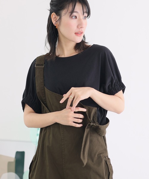 ElegChic(エレグシック)の「2WAYゴムギャザースリーブカットソー(Tシャツ/カットソー・レディース・ブラック/グレイッシュベージュ/ピンク/ホワイト・M/XL/4L)」の5枚目の写真