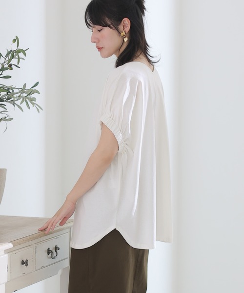 ElegChic(エレグシック)の「2WAYゴムギャザースリーブカットソー(Tシャツ/カットソー・レディース・ブラック/グレイッシュベージュ/ピンク/ホワイト・M/XL/4L)」の10枚目の写真