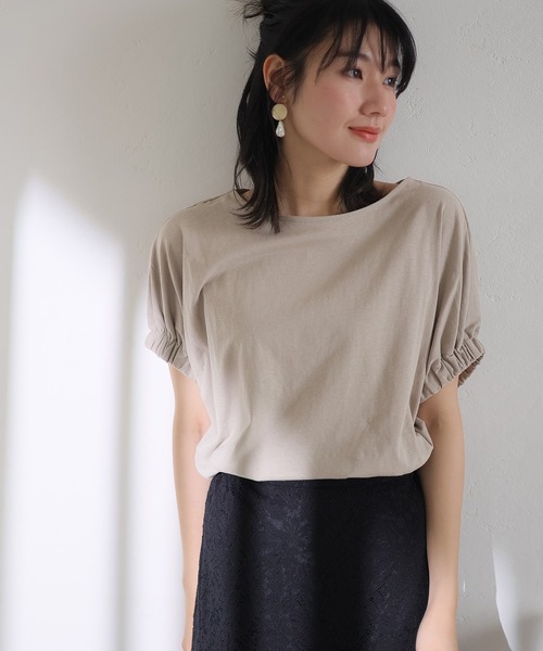 ElegChic(エレグシック)の「2WAYゴムギャザースリーブカットソー(Tシャツ/カットソー・レディース・ブラック/グレイッシュベージュ/ピンク/ホワイト・M/XL/4L)」の17枚目の写真