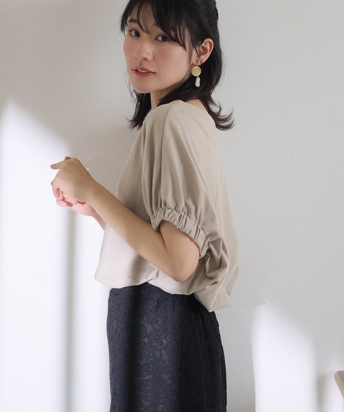 ElegChic(エレグシック)の「2WAYゴムギャザースリーブカットソー(Tシャツ/カットソー・レディース・ブラック/グレイッシュベージュ/ピンク/ホワイト・M/XL/4L)」の18枚目の写真