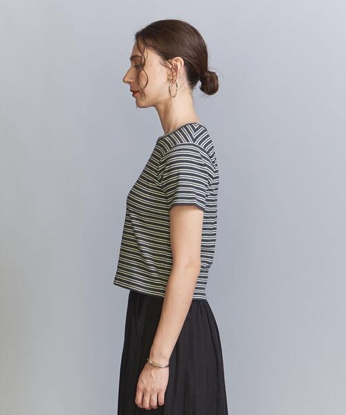 コットンブレンドマルチボーダーコンパクトTシャツ
