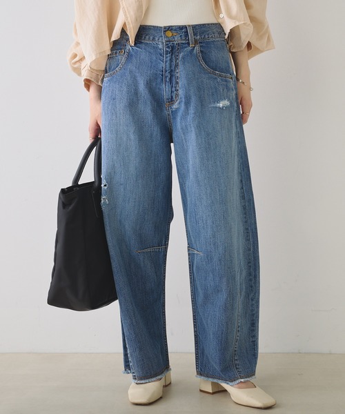 PUAL CE CIN（ピュアルセシン）の「綿麻ワイドカーブデニムパンツ（デニムパンツ・レディース・インディゴブルー/サックスブルー・FREE）」の9枚目の写真