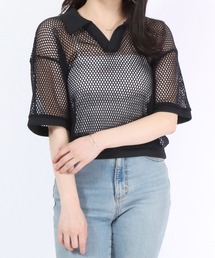 メッシュニット スキッパーポロシャツ
