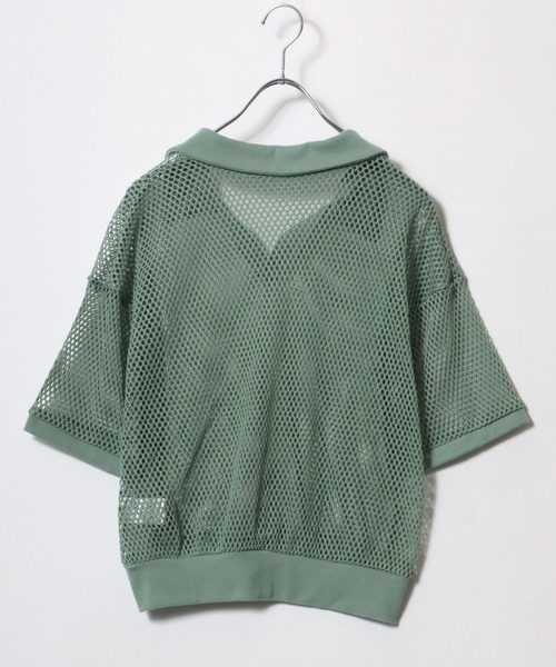 Salong hameu(サロン ハミュー)の「メッシュニット スキッパーポロシャツ(ニット/セーター・レディース・グリーン/ブラック/オフホワイト・M/L)」の4枚目の写真