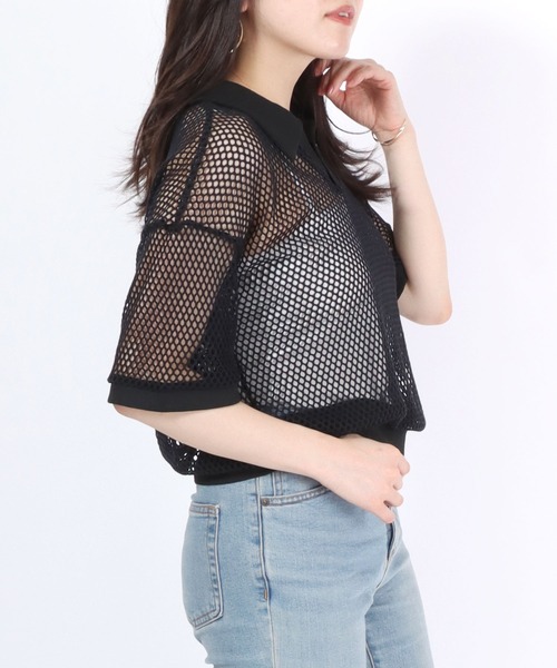 Salong hameu(サロン ハミュー)の「メッシュニット スキッパーポロシャツ(ニット/セーター・レディース・グリーン/ブラック/オフホワイト・M/L)」の15枚目の写真