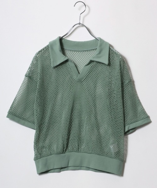 Salong hameu(サロン ハミュー)の「メッシュニット スキッパーポロシャツ(ニット/セーター・レディース・グリーン/ブラック/オフホワイト・M/L)」の20枚目の写真