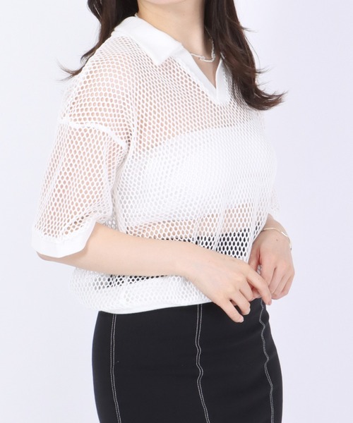 Salong hameu(サロン ハミュー)の「メッシュニット スキッパーポロシャツ(ニット/セーター・レディース・グリーン/ブラック/オフホワイト・M/L)」の22枚目の写真