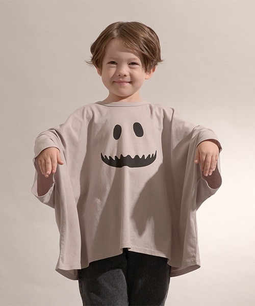 b・ROOM（ビールーム）の「【型崩れしないやわらかコットン】変形オバケＴシャツ（Tシャツ/カットソー・キッズ・チャコール/アイボリー/グレイッシュベージュ・MEDIUM/LARGE）」の3枚目の写真