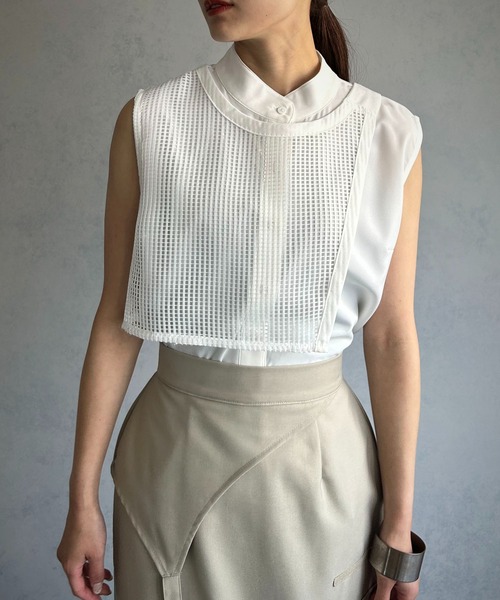 &g'aime（アンジェム）の「【&g’aime】メッシュケープブラウス（シャツ/ブラウス・レディース・ホワイト/ブラック・FREE）」の3枚目の写真