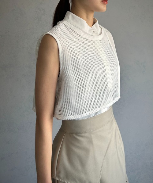 &g'aime（アンジェム）の「【&g’aime】メッシュケープブラウス（シャツ/ブラウス・レディース・ホワイト/ブラック・FREE）」の6枚目の写真