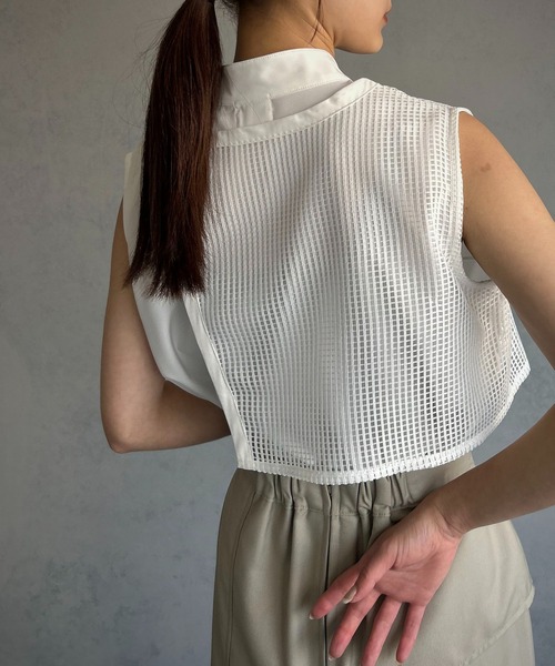 &g'aime（アンジェム）の「【&g’aime】メッシュケープブラウス（シャツ/ブラウス・レディース・ホワイト/ブラック・FREE）」の7枚目の写真