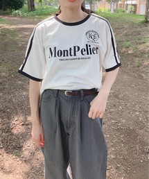 AS KNOW AS plus | 〇肩ライン ロゴ刺繍 リンガーTシャツ(Tシャツ/カットソー)