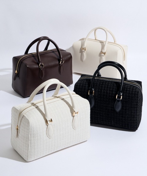 EIMY ISTOIRE（エイミーイストワール）の「ツイードスクエアボストンバッグ（ボストンバッグ・レディース・ホワイト/ブラック・FREE）」の4枚目の写真