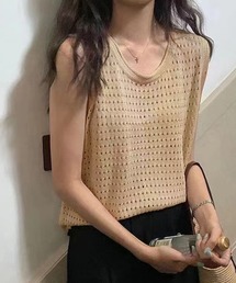 メッシュノースリーブトップス
