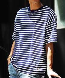 JOKER | ボーダービッグシルエットTシャツ クルーネック半袖カットソー メンズ ルーズシルエット 春服(Tシャツ/カットソー)