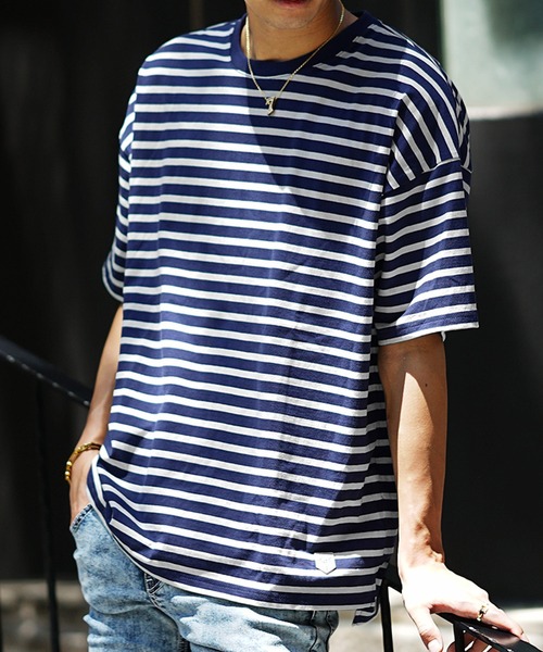 ボーダービッグシルエットTシャツ クルーネック半袖カットソー