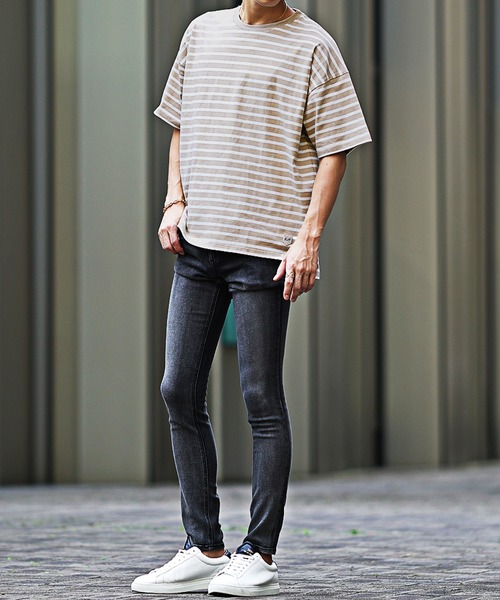 JOKER（ジョーカー）の「ボーダービッグシルエットTシャツ クルーネック半袖カットソー メンズ ルーズシルエット 春服（Tシャツ/カットソー・メンズ・ネイビー/ベージュ/ブラック・M/L）」の9枚目の写真