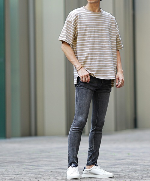 ボーダービッグシルエットTシャツ クルーネック半袖カットソー