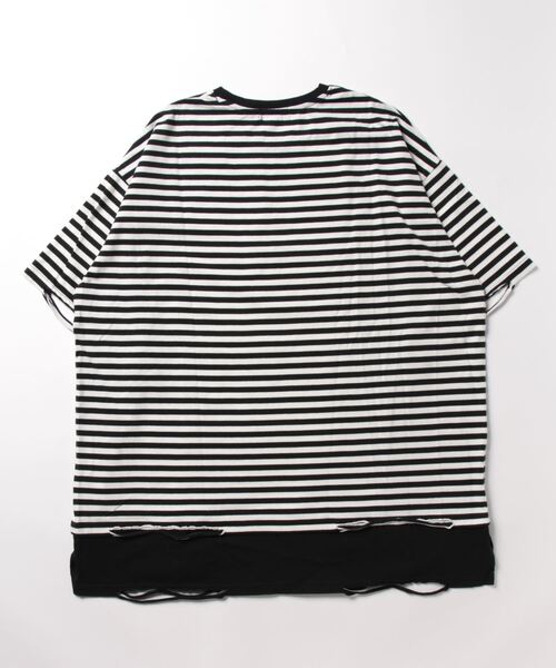 semantic design(セマンティックデザイン)の「【コットン100%】セマンティックデザイン フェイクレイヤード クルー半袖ビッグTシャツ(Tシャツ/カットソー・メンズ・ブラック/ホワイト×ブラック・LARGE)」の3枚目の写真