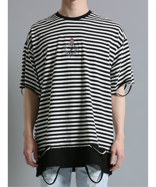 semantic design(セマンティックデザイン)の「【コットン100%】セマンティックデザイン フェイクレイヤード クルー半袖ビッグTシャツ(Tシャツ/カットソー・メンズ・ブラック/ホワイト×ブラック・LARGE)」の16枚目の写真