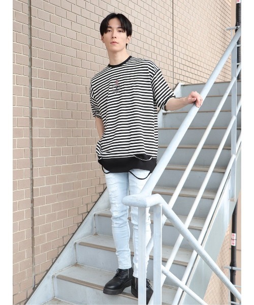 semantic design(セマンティックデザイン)の「【コットン100%】セマンティックデザイン フェイクレイヤード クルー半袖ビッグTシャツ(Tシャツ/カットソー・メンズ・ブラック/ホワイト×ブラック・LARGE)」の11枚目の写真