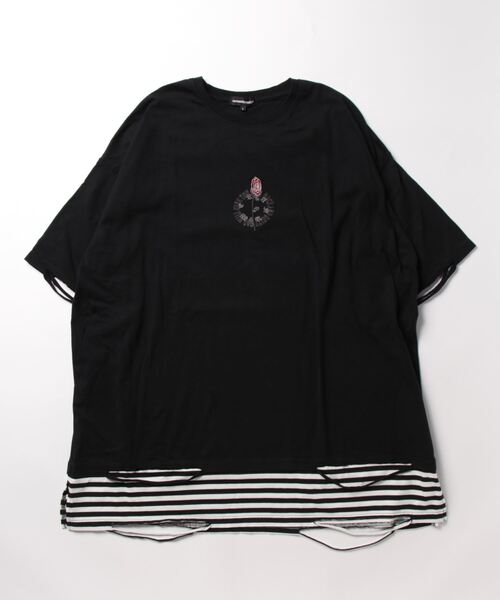 semantic design(セマンティックデザイン)の「【コットン100%】セマンティックデザイン フェイクレイヤード クルー半袖ビッグTシャツ(Tシャツ/カットソー・メンズ・ブラック/ホワイト×ブラック・LARGE)」の19枚目の写真