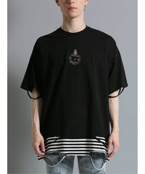 semantic design(セマンティックデザイン)の「【コットン100%】セマンティックデザイン フェイクレイヤード クルー半袖ビッグTシャツ(Tシャツ/カットソー・メンズ・ブラック/ホワイト×ブラック・LARGE)」の20枚目の写真