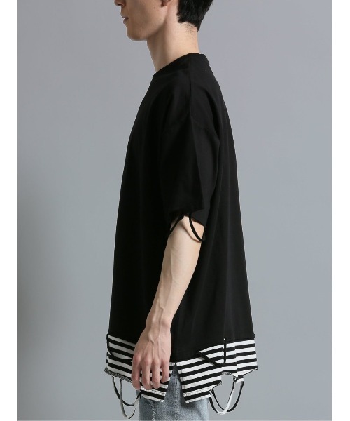 semantic design(セマンティックデザイン)の「【コットン100%】セマンティックデザイン フェイクレイヤード クルー半袖ビッグTシャツ(Tシャツ/カットソー・メンズ・ブラック/ホワイト×ブラック・LARGE)」の21枚目の写真