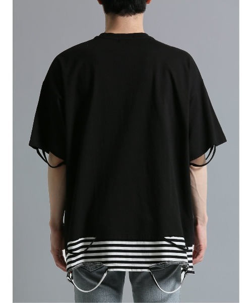 semantic design(セマンティックデザイン)の「【コットン100%】セマンティックデザイン フェイクレイヤード クルー半袖ビッグTシャツ(Tシャツ/カットソー・メンズ・ブラック/ホワイト×ブラック・LARGE)」の4枚目の写真