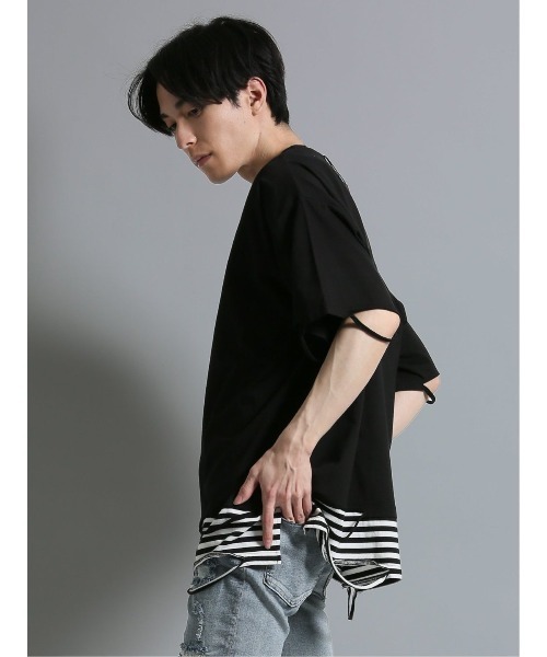 semantic design(セマンティックデザイン)の「【コットン100%】セマンティックデザイン フェイクレイヤード クルー半袖ビッグTシャツ(Tシャツ/カットソー・メンズ・ブラック/ホワイト×ブラック・LARGE)」の7枚目の写真