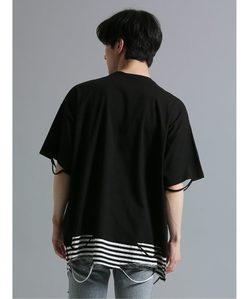 semantic design(セマンティックデザイン)の「【コットン100%】セマンティックデザイン フェイクレイヤード クルー半袖ビッグTシャツ(Tシャツ/カットソー・メンズ・ブラック/ホワイト×ブラック・LARGE)」の8枚目の写真